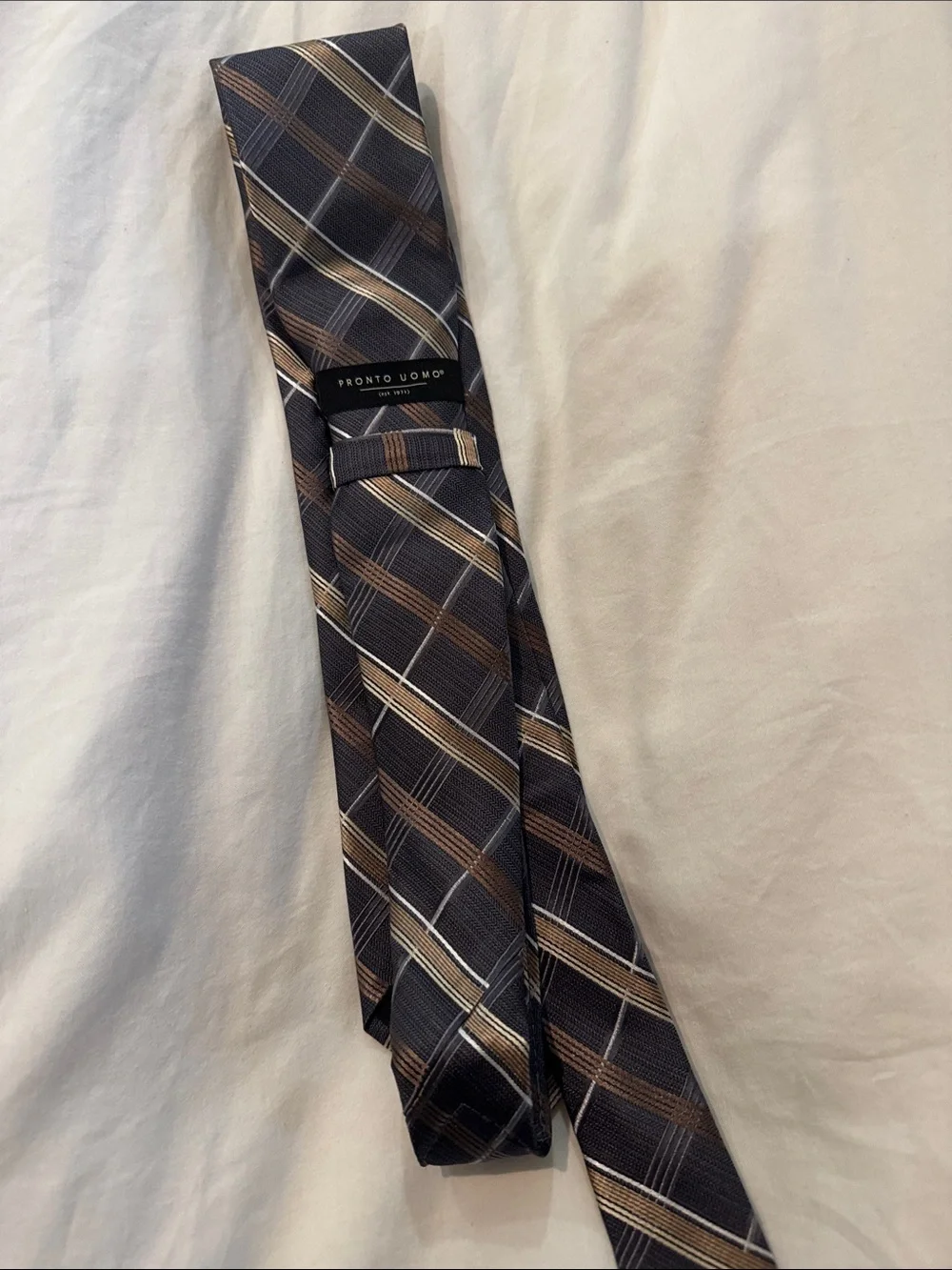Pronto Uomo Navy, Brown and Cream Plaid Silk Tie